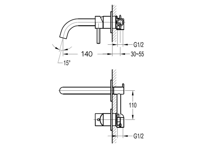Carbon Wall Mounted Basin Mixer with Short Spout - Satin Black