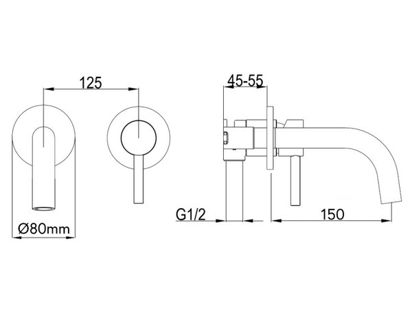 Urban Wall Mounted Basin Mixer with Short Spout - Brushed Stainless