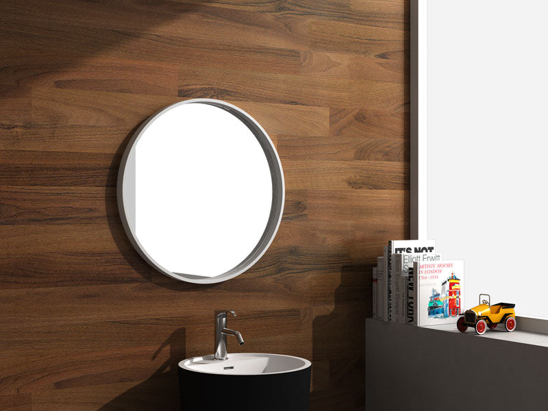 700mm Gloss White Round Mirror-Mirror-Contemporary Tapware