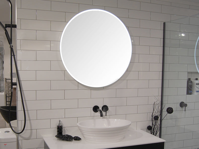 700mm Gloss White Round Mirror with LED Rim Lights-Mirror-Contemporary Tapware