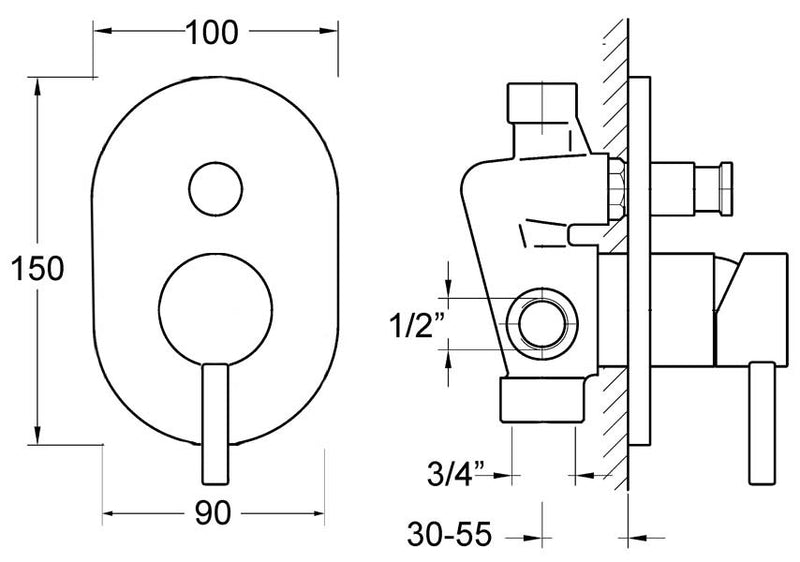 Elisa Oval Shower Divert Mixer-Shower Mixer-Contemporary Tapware