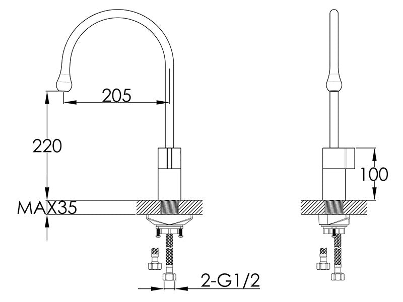 Orbit Gooseneck Chrome Kitchen Mixer-Kitchen Mixer-Contemporary Tapware