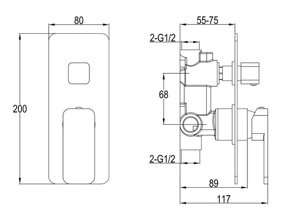 Flint Shower Divert Mixer Gun Metal-Shower Mixer-Contemporary Tapware