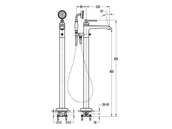 Liberty Floor mounted bath filler CHROME-Bath Mixer-Contemporary Tapware