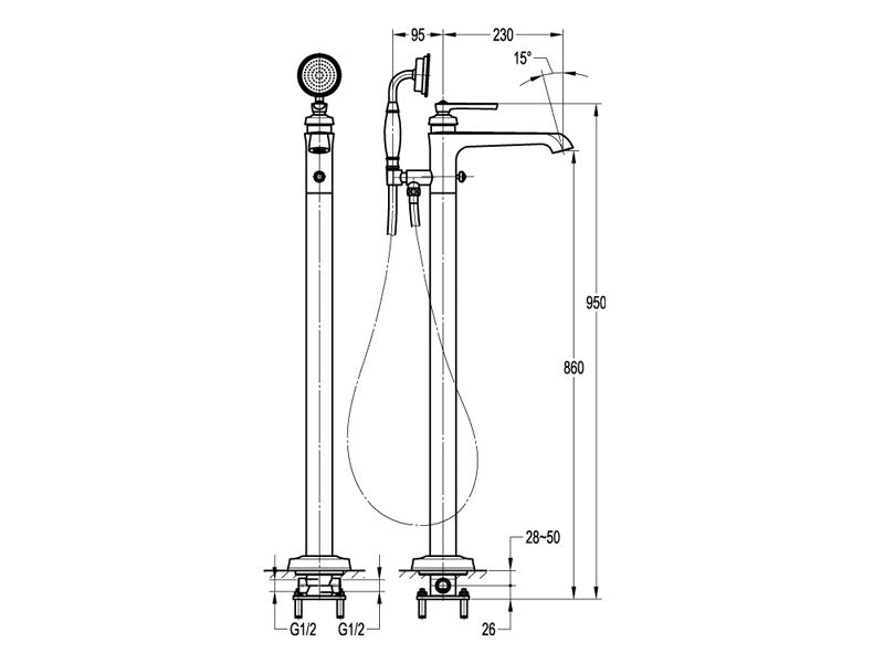 Liberty Floor mounted bath filler CHROME-Bath Mixer-Contemporary Tapware