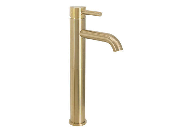 Scarab Tall Basin Mixer Knurled Handle Brushed Gold-Basin Mixer-Contemporary Tapware