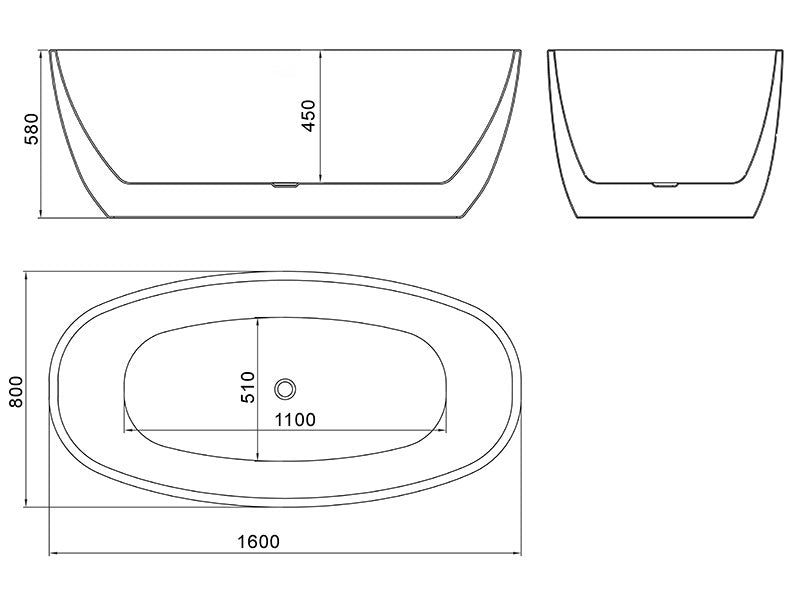 Coco Free Standing Bath 1600mm Gloss White Acrylic-Bath-Contemporary Tapware