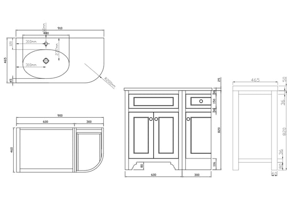 Kzoao 900mm grey England freestanding vanity (left)-Vanity-Contemporary Tapware