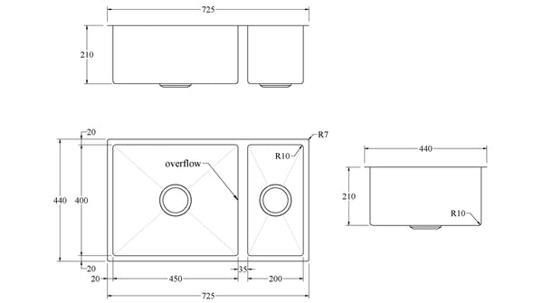 Aspen PVD 550/200mm Dual Kitchen Sink - Brushed Stainless